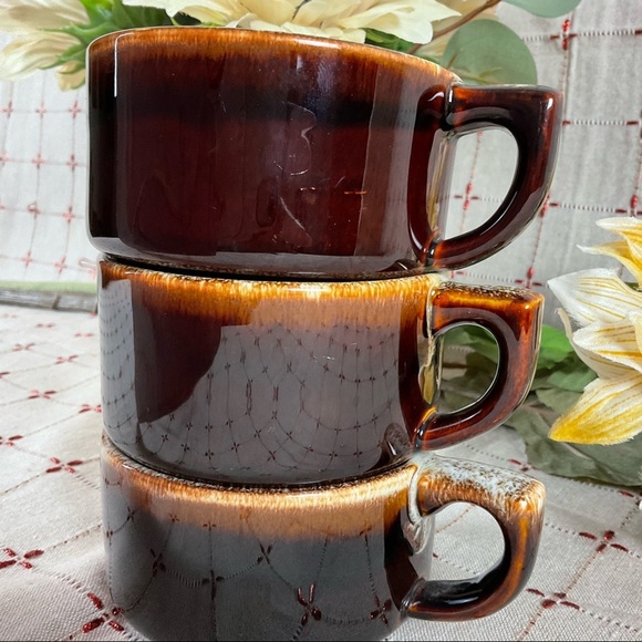 Vintage Pfaltzgraff Gourmet Brown Drip Flat Mugs - Picture 5 of 7